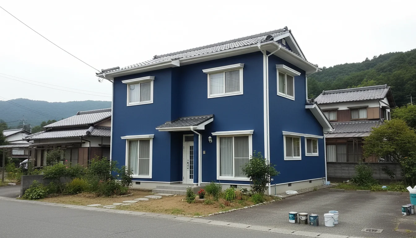 塗装を終えた住宅の外壁と窓まわりを正面から見た外観